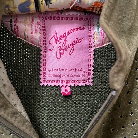 Megami Boogie | Green "Star" Suede, Zip-front Sweater, Size Medium - Picture 5 of 6